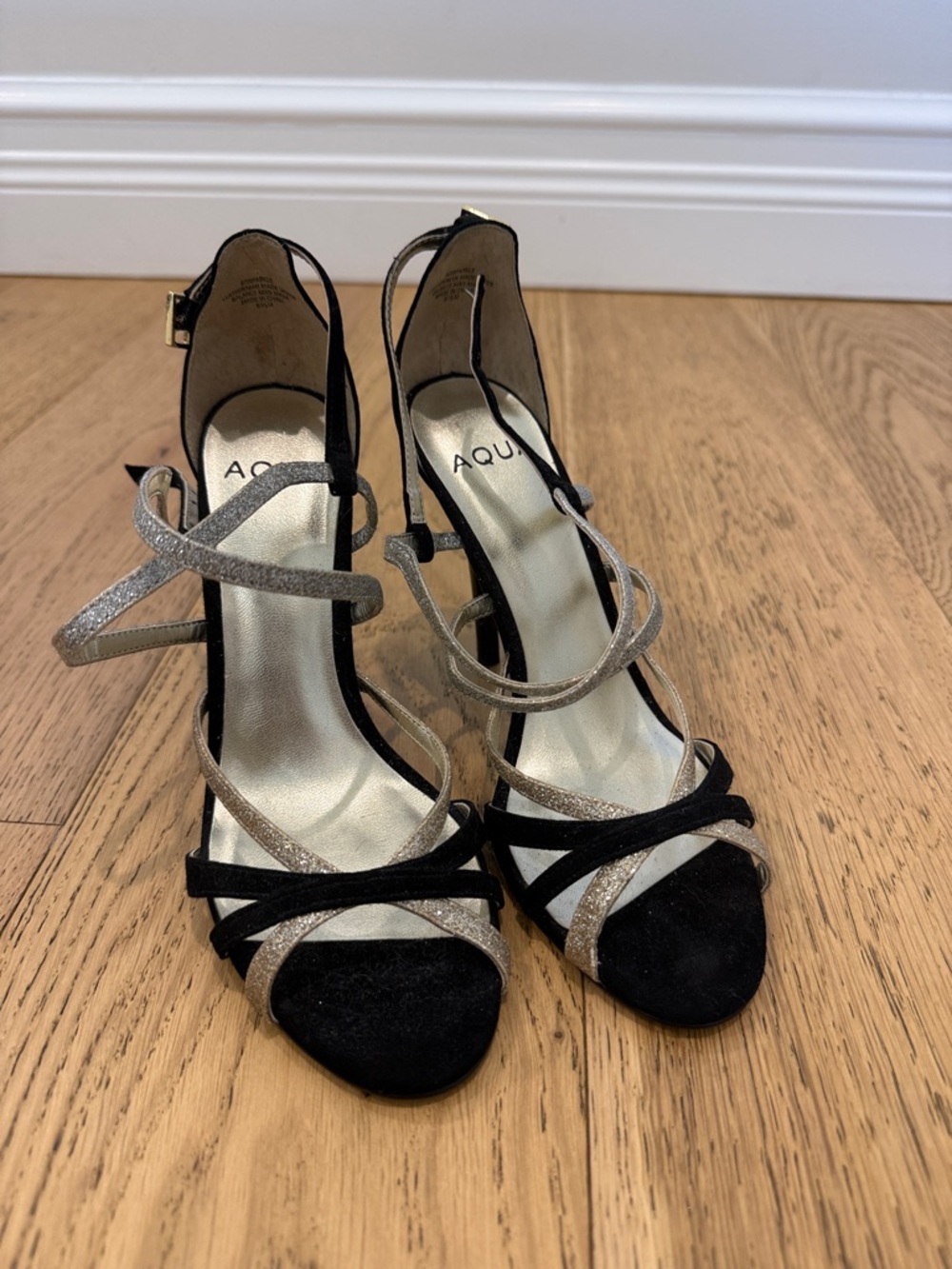 Aqua Black and Silver Strappy High Heel Sandals